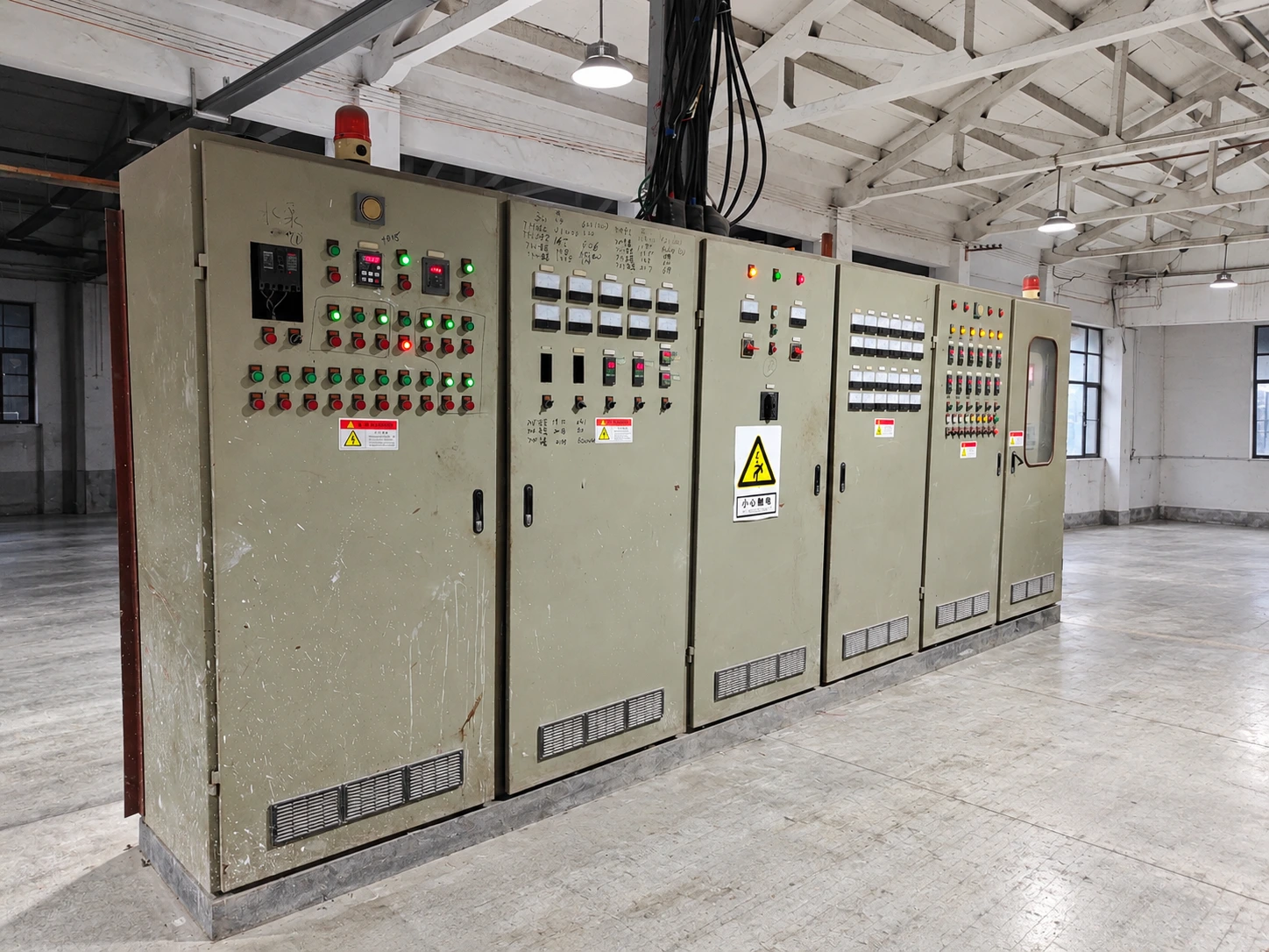 Continuous brazing furnace control cabinets with meters, switches and illuminated indicators