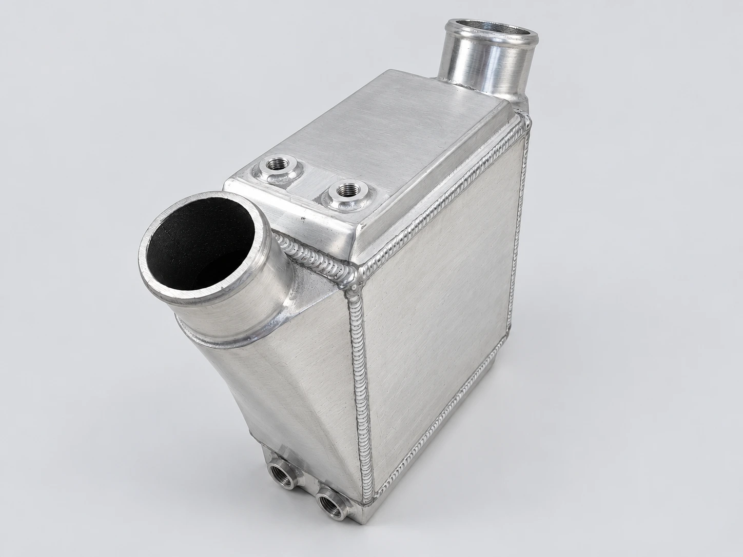 SEA-DOO GEN-3 Power Cooler shown from the opposite angle, with threaded ports and welded aluminum connections